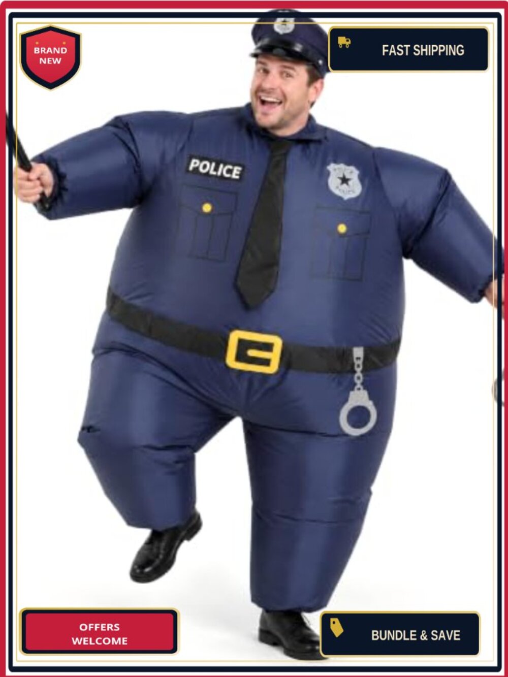 Inflatable Police Costume Adult Blow Up Cop Outfit Set for Halloween